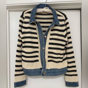 Democracy Nordstrom striped mixed denim sweater jean jacket 12-14 Large